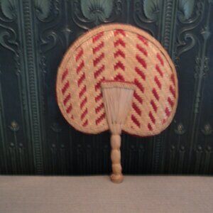 vintage wicker fan wall decor